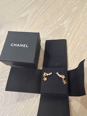 CHANEL Gold-Tone Crystal Star and CC Drop Earrings